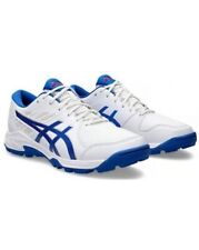 2025 Asics Unisex Gel Peake 2 Rubber Sole White Blue Cricket Shoes - Free P&P