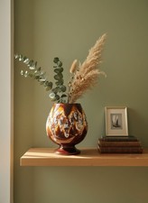 Vintage Fat Lava Ceramic Vase Brown Orange White, Flower Pot 1960