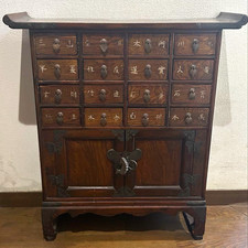 Japanese Antique Wooden Box Medicine Cabinet KOHIKIDASHI 25.2×23.2×7.9inch Rare