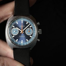 1970s Lanco Chronograph sports watch Blue sunburst dial Valjoux 7733 Telemetre