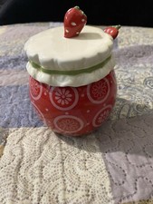 Red Strawberry Slotted Lid Ceramic Jar Berry Breakfast Marmalade Jam Pot