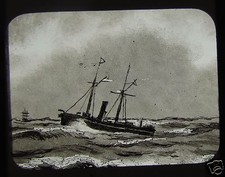 Glass Magic Lantern Slide STEAM BOAT AT SEA C1910 DRAWING STEAM SHIP