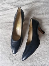 SALVATORE FERRAGAMO Navy Blue Heels Shoes 10B UK7.5 VGC Vintage