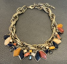 ZARA Vintage Design Charms Bib Collar Necklace Rhinestones Chunky 17-19”