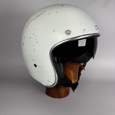 VINTAGE MOTORCYCLE OPEN HELMET WHITE WITH PULL DOWN VISOR