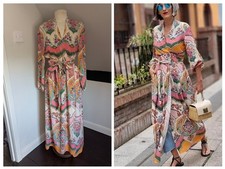 Zara Printed Pink Paisley Floral Maxi Wrap Kimono Style Dress XL, Small Flaw!