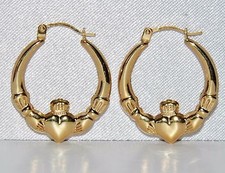 9ct Gold Claddagh Creole Hoop Earrings 