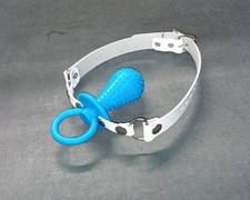 NEW genuine white leather XL BLUE DUMMY GAG adult baby prop costume fancy dress