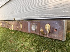 Antique Wooden & Brass Spirit Level Quirky Coat & Hat Rack Repurposed Vintage