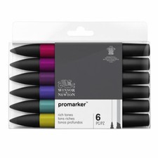 Winsor & Newton PROMARKER Twin Tip Graphic Marker Pens RICH TONES Set of 6
