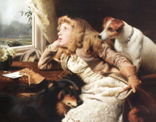 "No Ride Today"  Girl dogs Rain by  Charles Burton Barber