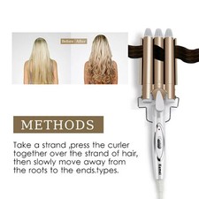 3 Barrel Curling Iron Wand LCD Display 25mm Hair Waver Temperature Adjustable US