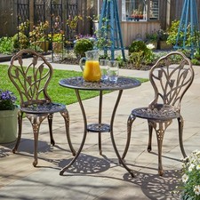 Brown Bistro Set Outdoor Garden Patio Floral Table and 2 Chairs Aluminium Frame