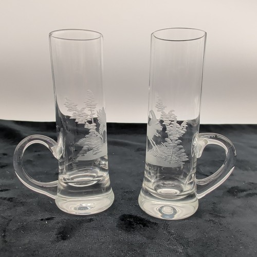 Handled shot glass with - glass, etched