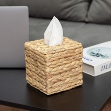 Rattan Tissue Box Toilet Paper Cover Tissue Holder W/ Lid Napkin Box Case;