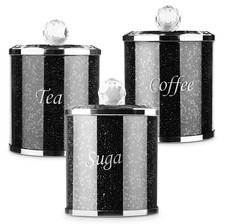 3pcs Black Sugar Canisters Glass Crushed Diamond Tea Coffee Sugar Jar Storage