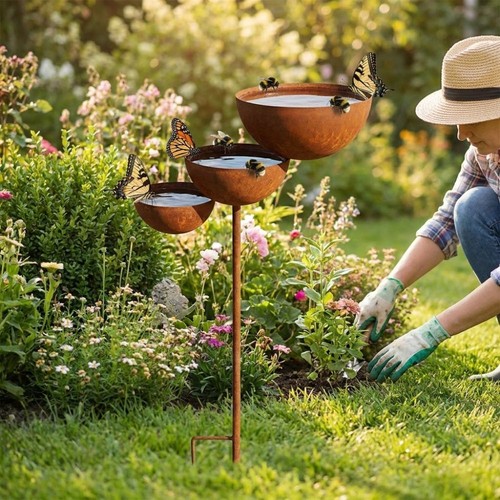 Metal bird bath water - bird,