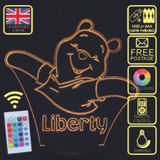 Personalised Winnie the Pooh 3D Illusion LED Colour Changing Lamp with remote