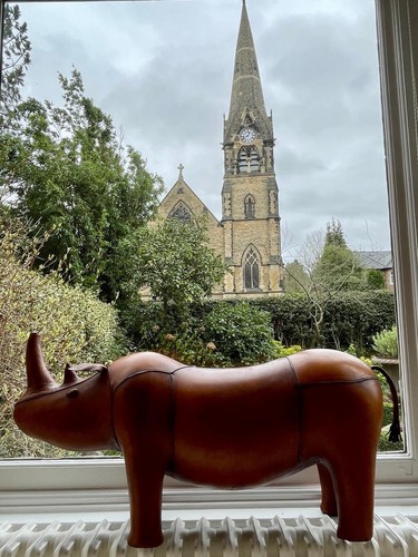 Large brown leather rhino - brown,