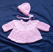 Hand Knitted NB pink Baby