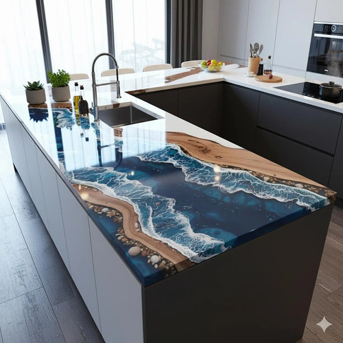 Ocean epoxy wooden kitchen - ocean,