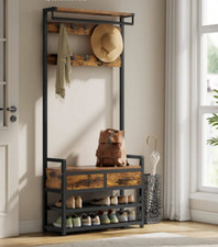 Hall Tree With Bench And Shoe Storage, Hallway Coat Rack With Shoe Bench, 2 Fabr