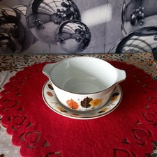 Vintage Rare Arklow Autumn Leaves Gild Trim Handled Soup Bowl And Underplate 