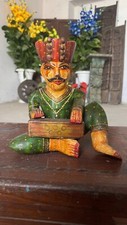 Vintage Collectible Wood Craved Playing Harmonium Man Sitting Figuring Statue