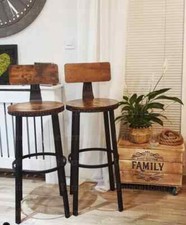 Industrial Bar Stools Vintage Tall Chair Rustic Metal Breakfast Dining Seat Set2