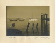Yacht sail boats in port vintage art photo J W Gregory