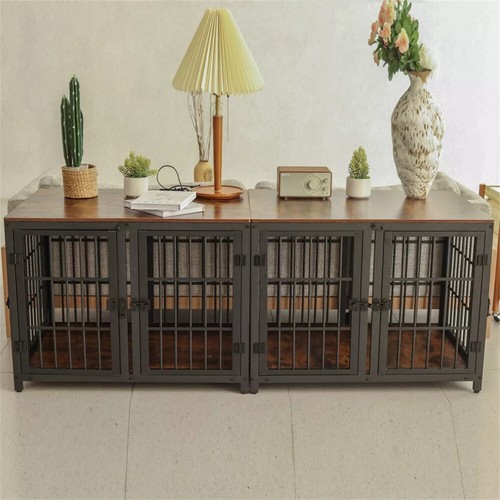 Rustic wooden dog crate double - rustic,
