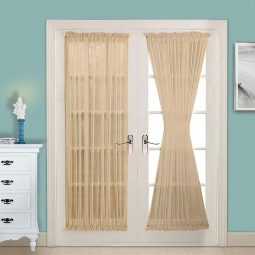 Beige french door curtains - door,