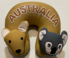 Australia Souvenir U Shaped Travel Neck Pillow Support Kangaroo Koala Heads VGC