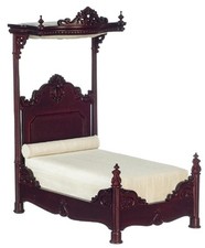Dolls House 1860 Half Tester Bed Mahogany Carved Victorian JBM Bedroom Furniture