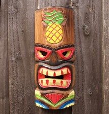 Tiki Mask Wooden 30cm Wall Hanging Handcarved Painted Bar Garden Pub Decoration 