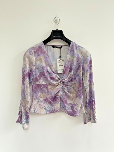 Zara blouse satin marble print - zara,