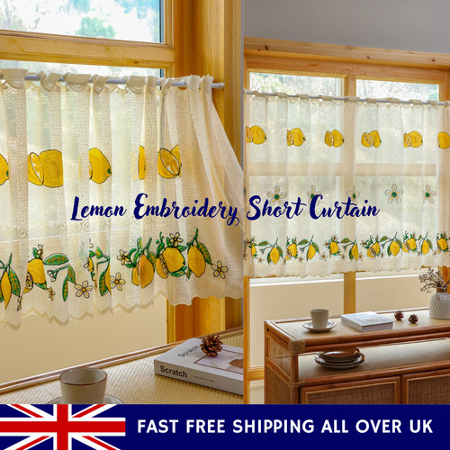 Lemon embroidery short curtain - lemon,