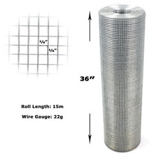 Welded Wire Mesh 1/4" x 1/4" x 15m Galvanised Fence Aviary Rabbit Hutch Chicken