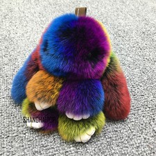 UK STOCK Plush Rabbit Fur Bunny Keyring Fluffy Bag Cute Key Chain Pendant Furry