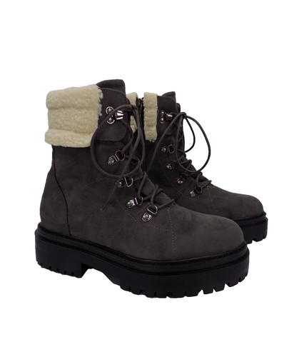 Grey faux suede boots combat - suede,