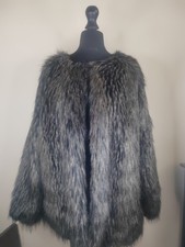 Black Grey Faux Fur Coat Size