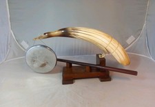 UNUSUAL Quirky Vintage 1940s Brass Table Christmas Dinner Gong Buffalo Horn Bird