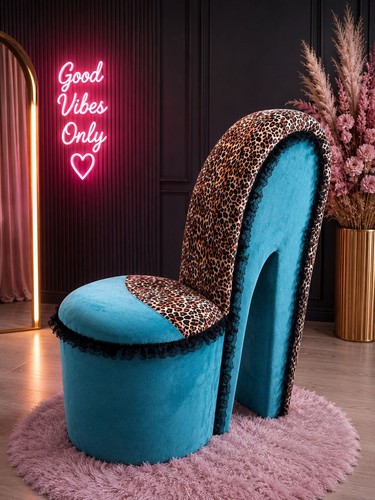 Teal leopard print high heel - &,