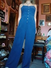 Zara Navy Blue Wide Leg Jumpsuit L 12 14 Button Down Fitted Waist Denim Colour