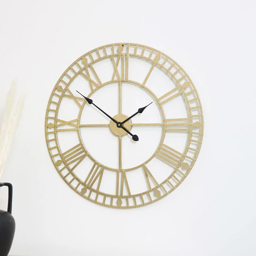 Gold metal skeleton clock - metal,