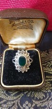 Antique Vintage Art Deco Marcasite & Green Onyx Ring Size UK R 1/2, US 9, 4 GRAM