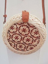 Unique Patterned Circular Wicker Handbag - Front & Back Design