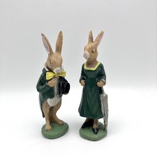 Vintage Mr & Mrs Rabbit Anthropomorphic Plastic Figures Easter Cake Toppers
