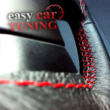 FOR FORD MONDEO MK3 00-07 BLACK REAL LEATHER STEERING WHEEL COVER RED 