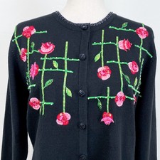 Jack B. Quick Sequin Beaded Embroidered Rose Cardigan 